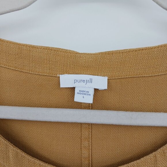 J. Jill Pure Jill Mustard Yellow Button Shoulder Shift Dress Size Large Fall - Picture 5 of 13